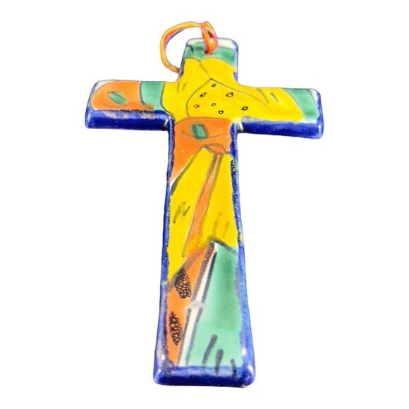 RedWare Hand Made Mexico Pottery Cross Religious Figurine Wall Hanging Decor VTG - Picture 5 of 10